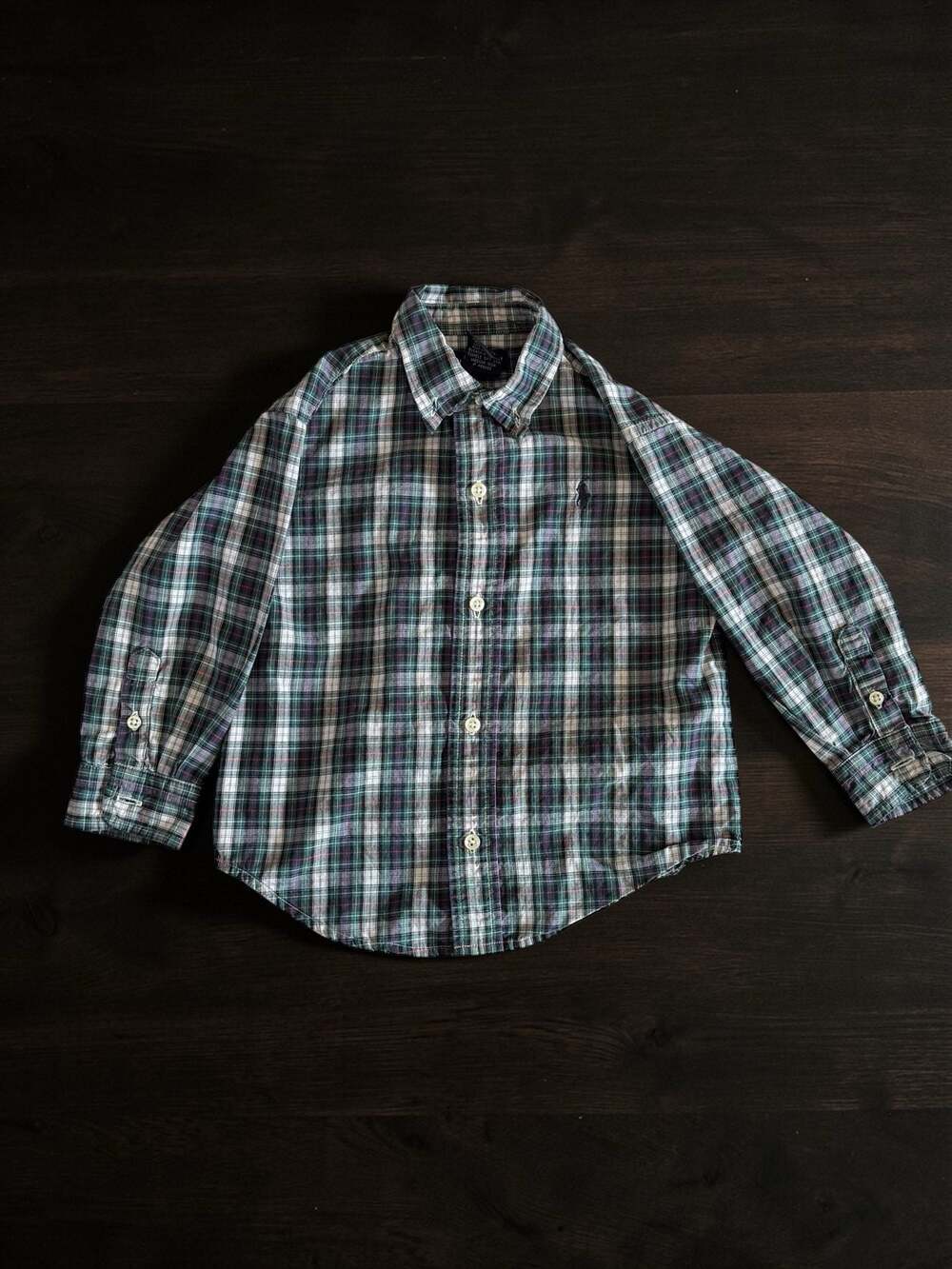 Ralph Lauren Toddler Boys 2T Plaid Long Sleeve Button Down Shirt Green Multi